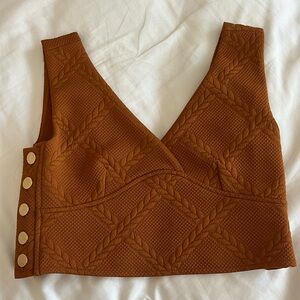 Maeve by anthropologie brown orange button textured v neck vest top